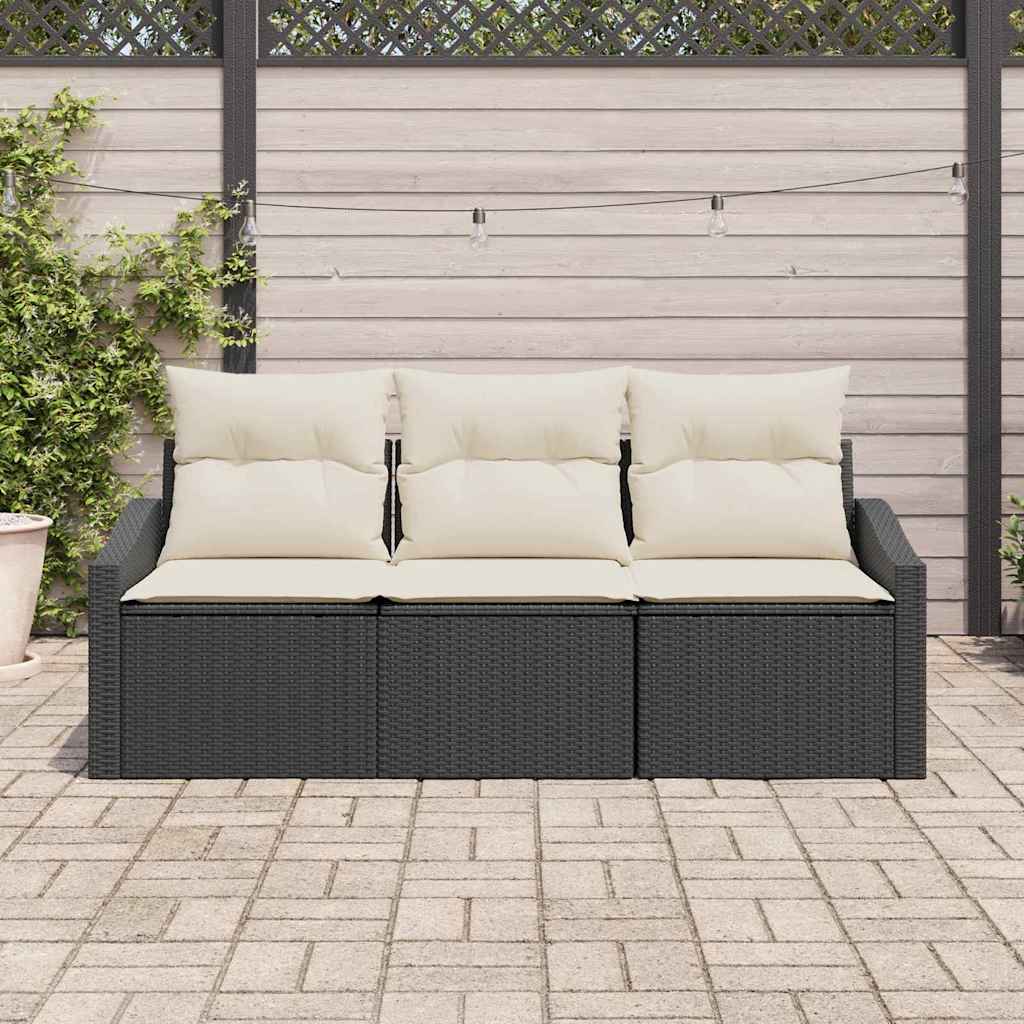 Garten-Sofa-Set mit Kissen mit Speicher 3 pcs Schwarz und Creme